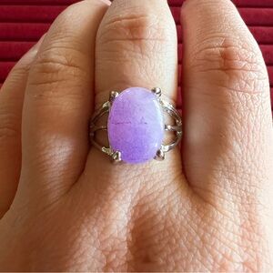 Silver Tone Purple Oval Gemstone Ring